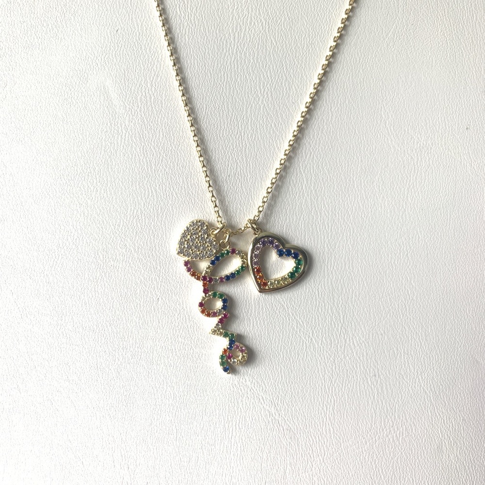NWT LOVE CHARM NECKLACE 925 STERLING SILVER GOLD